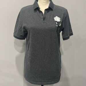 Scotch & Soda Original Classic Grey Polo with Embroidered Rose.  Sz L